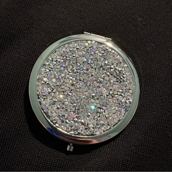 Rhinestone Glitter Compact Mirror CHOICE - Silver, Pink, or Blue - Magnifying - Picture 3 of 7